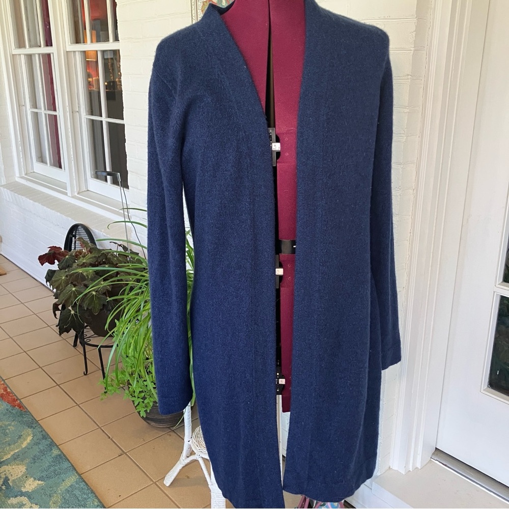 Captiva Cashmere Open Front Cardigan | Size L | Navy Blue | 100% Cashmere